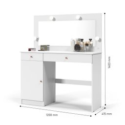 Penteadeira Camarim Diamante 2 Gavetas LED Espelho Quarto Retro:Branco Acetinado - 6