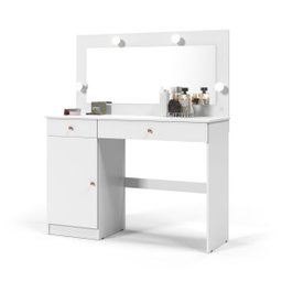 Penteadeira Camarim Diamante 2 Gavetas LED Espelho Quarto Retro:Branco Acetinado - 2