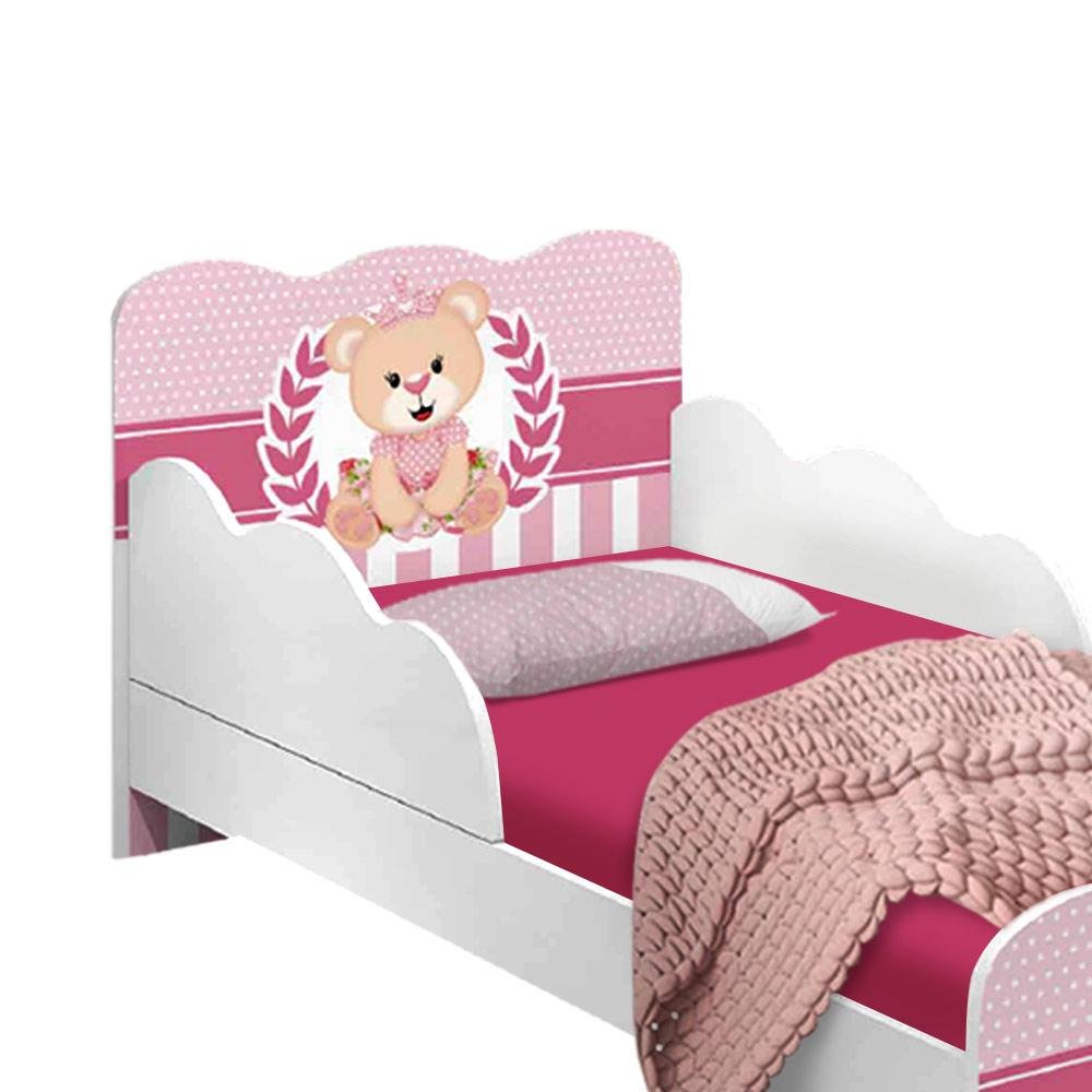 Mini cama Juvenil Infantil Gatinho Branca/Rosa Com Colchão