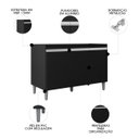 Ver imagem 3 de Balcão de Cozinha com Pia Inox 120cm 3 Portas Manu Preto - Ajl Móveis