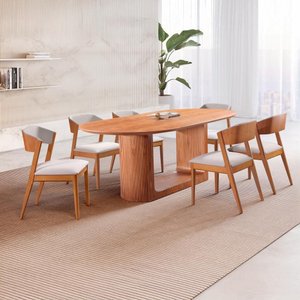 Conjunto de Mesa Gardênia 2,00m 6 Cadeiras - Madeira Maciça Encosto Anatômico - Távoli Decor