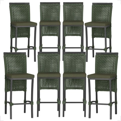 8 Banquetas em Alumínio Roma Preta Corda Náutica Tecido 13