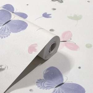 Papel de Parede Infantil Borboletas Lilás e Rosa Vinilico Lavável+cola para Aplicação