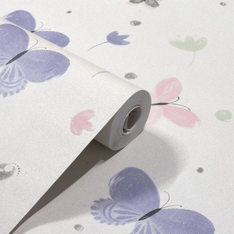 Papel de Parede Infantil Borboletas Lilás e Rosa Vinilico Lavável+cola para Aplicação