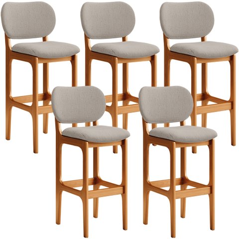 Kit 5 Banquetas Alta Bar Cozinha Sala Jantar Fixa Betta L02 Imbuia Linho Bege - Lyam Decor