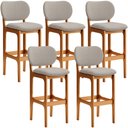 Ver imagem 1 de Kit 5 Banquetas Alta Bar Cozinha Sala Jantar Fixa Betta L02 Imbuia Linho Bege - Lyam Decor