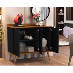 Aparador 3 Portas Buffet 4400 Pés Palito Madeira Preto / Nature - Comprar Moveis em Casa - 2