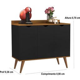 Aparador 3 Portas Buffet 4400 Pés Palito Madeira Preto / Nature - Comprar Moveis em Casa - 3