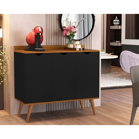 Aparador 3 Portas Buffet 4400 Pés Palito Madeira Preto / Nature - Comprar Moveis em Casa