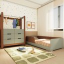 Ver imagem 1 de Quarto Infantil Completo Guarda-Roupa Closet e Cama Solteiro Montessoriana 100% MDF Olivia e Mark Verde/Verti/Castanho