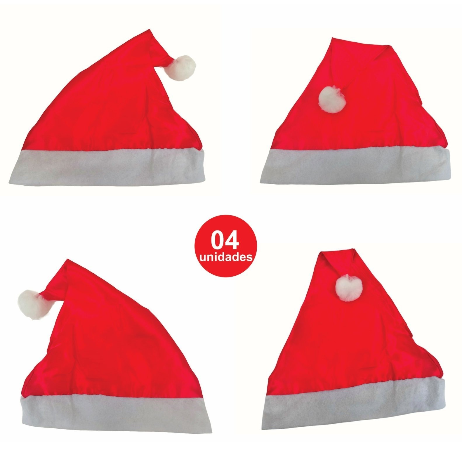 Gorro Papai Noel de Cetim Touca Vermelha - Kit com 4 - 4