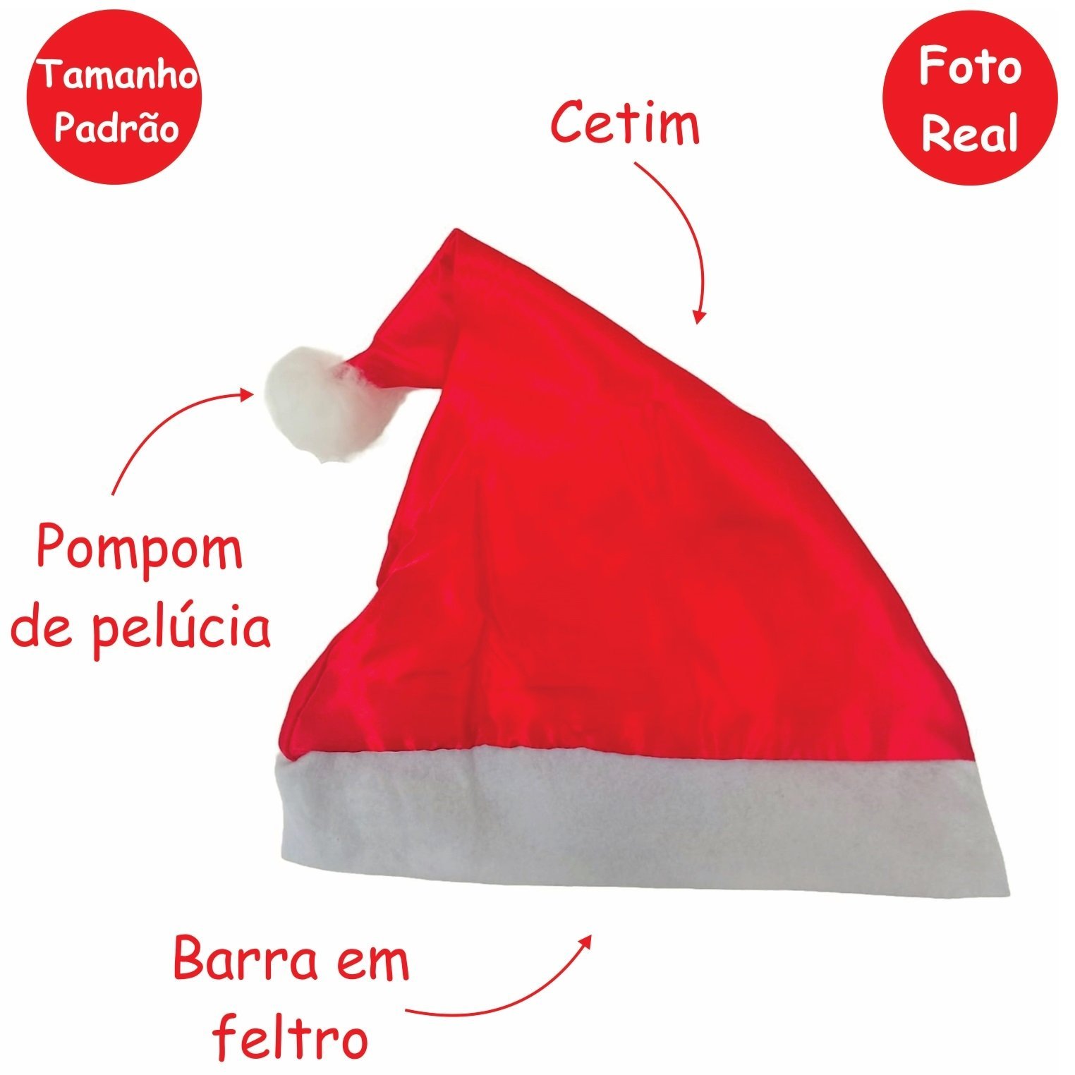 Gorro Papai Noel de Cetim Touca Vermelha - Kit com 4 - 3