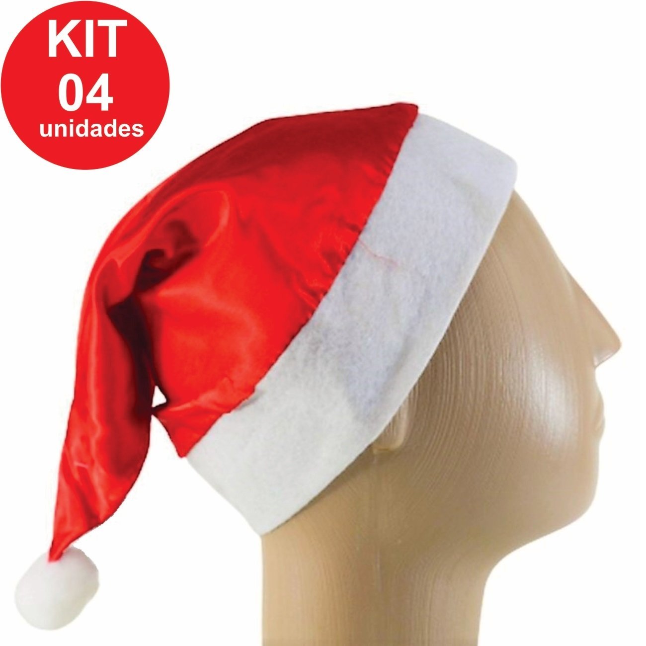 Gorro Papai Noel de Cetim Touca Vermelha - Kit com 4 - 2