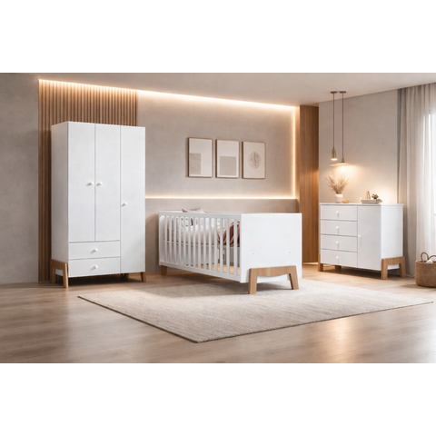 Quarto Infantil com Berço Roupeiro e Cômoda Mimo - Mobibaby