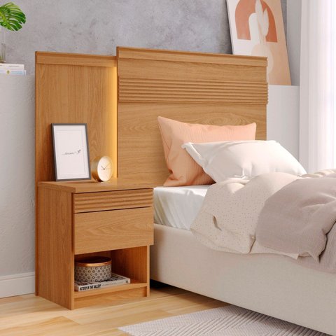 Cabeceira para Cama de Solteiro com Mesa de Cabeceira 100% MDF Granada Marrom