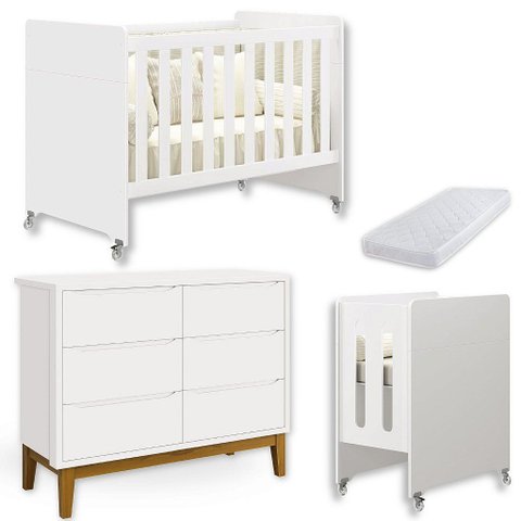 Quarto de Bebê Berço Evolution + Cômoda 6 Gvts + Colchão Branco