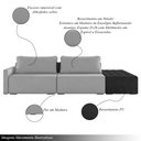 Ver imagem 3 de Sofá Ilha Modulado Milos 252cm Puff Lateral Cinza Preto Manchado Veludo/pu G33 - Gran Belo