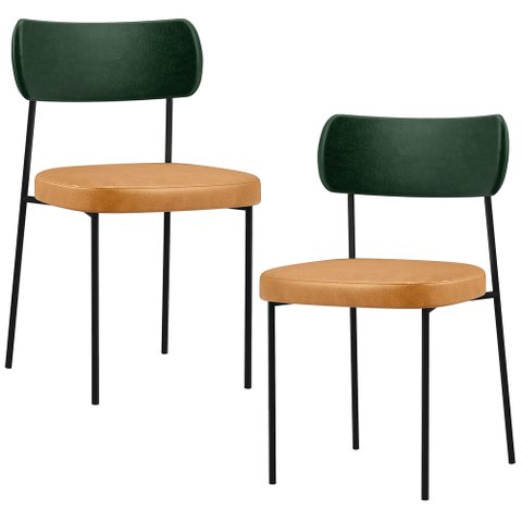 Kit 02 Cadeiras para Sala de Jantar Melina L02 Facto Verde Musgo Couríssimo Whisky - Lyam Decor