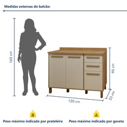 Balcão 120cm 3 Portas 2 Gavetas Salvador - 7
