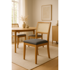 Kit 8 Cadeira Estofada Jantar Rubi Linho Madeira Maciça:cinza