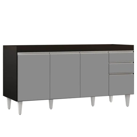 Balcão Gabinete 160cm sem Tampo 4 Portas 2 Gavetas Arkansas Preto/cinza - Lumil Móveis