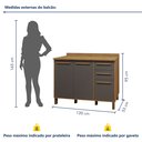 Ver imagem 7 de Balcão 120cm 3 Portas 2 Gavetas Salvador Cinza/Cinamomo/Grafite