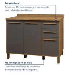 Balcão 120cm 3 Portas 2 Gavetas Salvador - 4