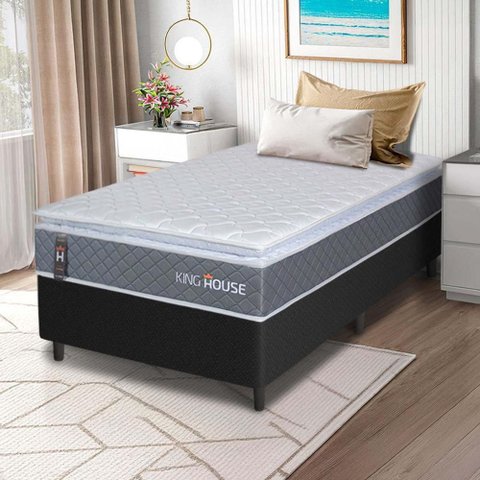 Conjunto Box Preto Luanda Cinza Espuma D28 Solteiro 96x203x62 - King House