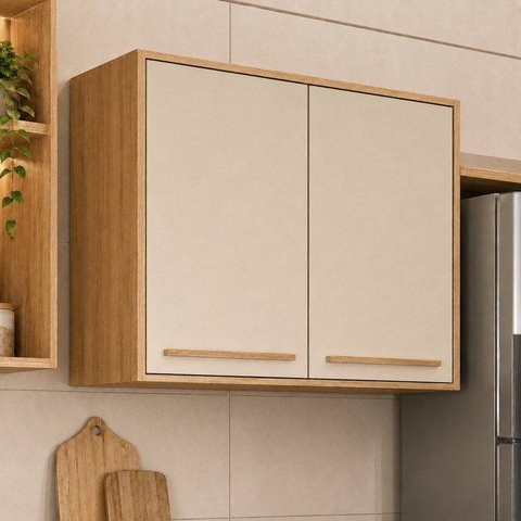 Armário Aéreo 80cm 2 Portas Salvador Bege/Cinamomo/Off White