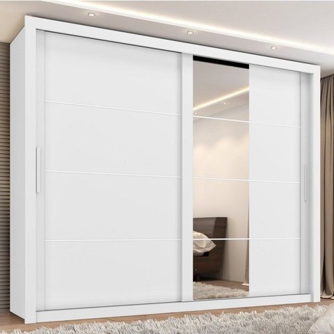 Guarda Roupa Casal Essencial 2 Portas de Correr 6 Gavetas com 4 Espelhos Branco/Absoluto