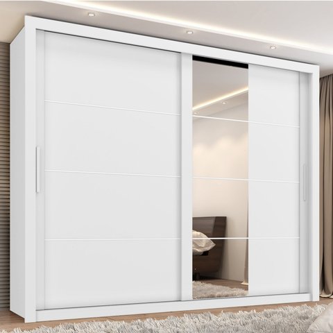Guarda Roupa Casal Essencial 2 Portas de Correr 6 Gavetas com 4 espelhos