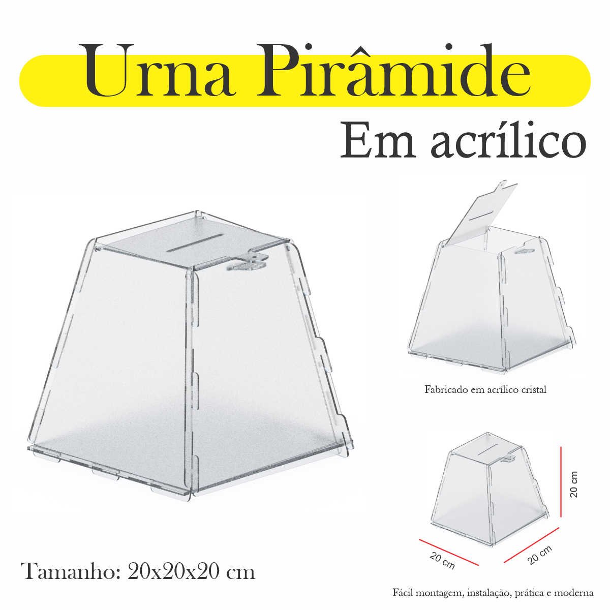 Urna Acrílico Sorteio Caixa Sugestões Pirâmide Cofre 20x20cm - 1
