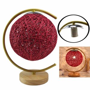 Luminaria Abajur Meia Lua Cupula Bola Rustica Base Madeira Decoraçao Quarto Sala Casa Escritorio Enf