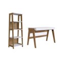 Ver imagem 2 de Conjunto Home Offce 2 Peças Escrivaninha 120cm 2 Gavetas e Estante 5 Prateleiras Trend Hanover Off W Marrom/White