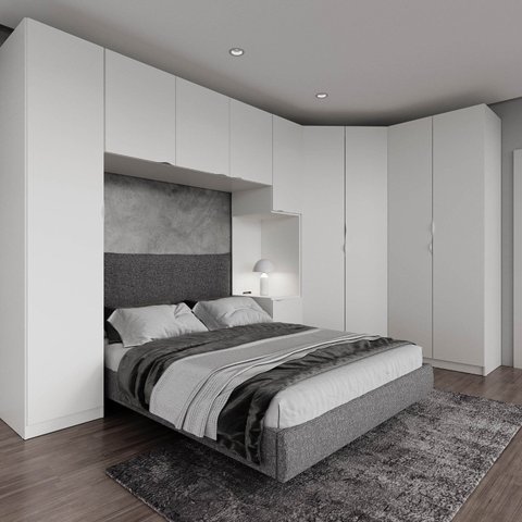 Guarda Roupa Planejado de Casal 10 Portas 5 Peças e 1 Cabeceira Hera CabeCasa MadeiraOriginals Branco/Algodão