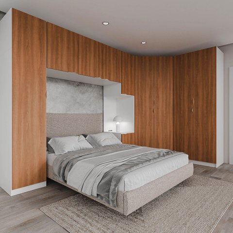 Guarda Roupa Modulado de Casal 10 Portas 5 Peças e 1 Cabeceira Hera CabeCasa MadeiraOriginals Branco/Algodão/Louro