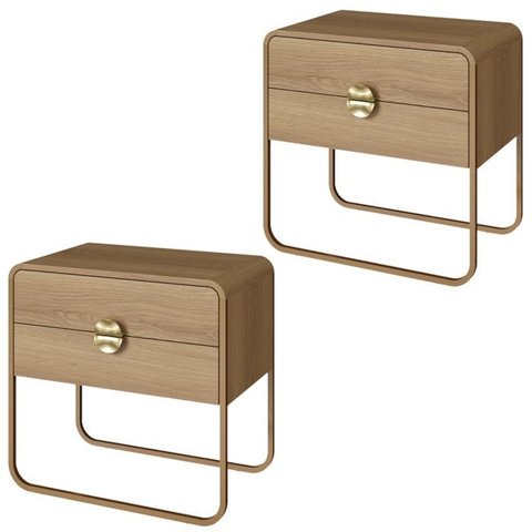 Kit 02 Mesas de Cabeceira 2g Organica 60 Cm 28062 Hanover Dourado Artesano
