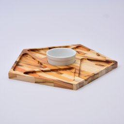 Petisqueira Pentagonal em Madeira Teca com Molheira de Porcelana - 3