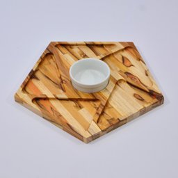 Petisqueira Pentagonal em Madeira Teca com Molheira de Porcelana - 4