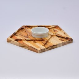 Petisqueira Pentagonal em Madeira Teca com Molheira de Porcelana - 1