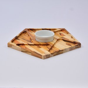 Petisqueira Pentagonal em Madeira Teca com Molheira de Porcelana
