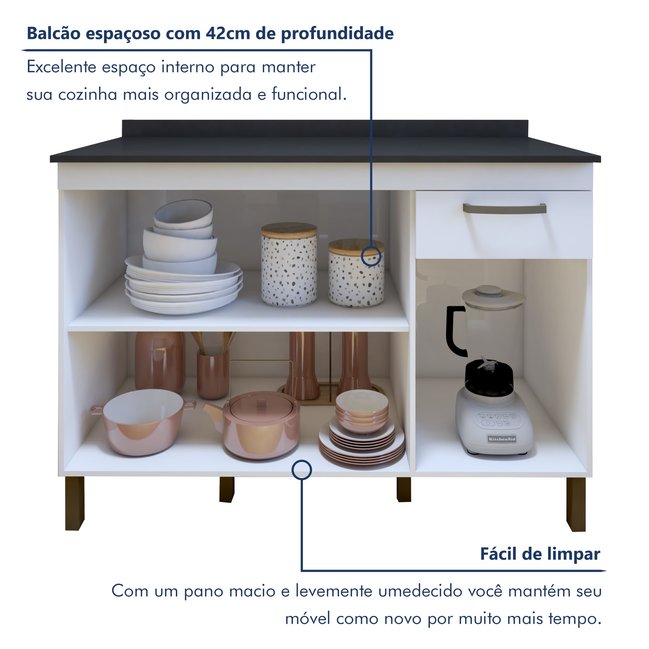 Balcão 120cm 3 Portas 1 Gaveta São Luis - 5