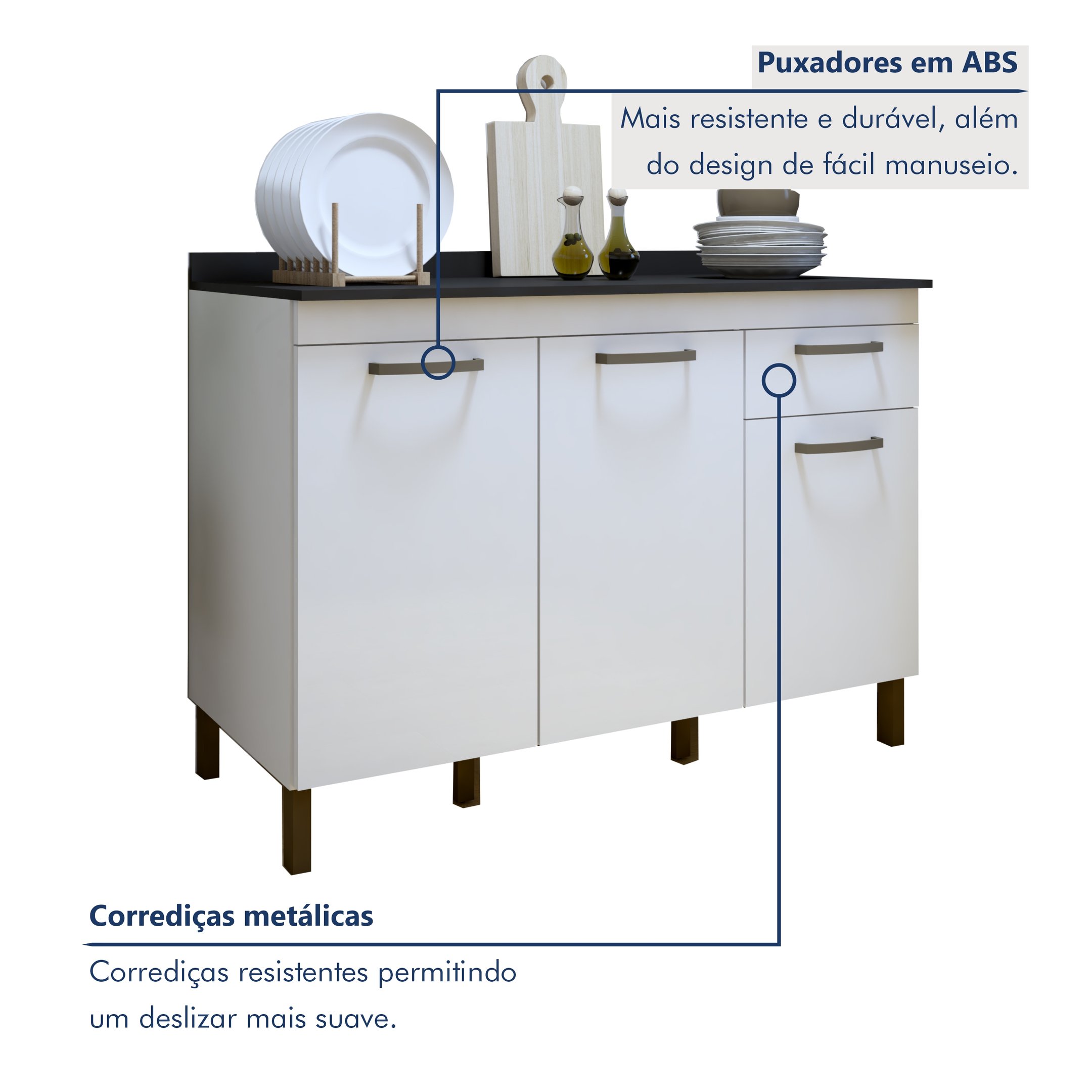 Balcão 120cm 3 Portas 1 Gaveta São Luis - 3