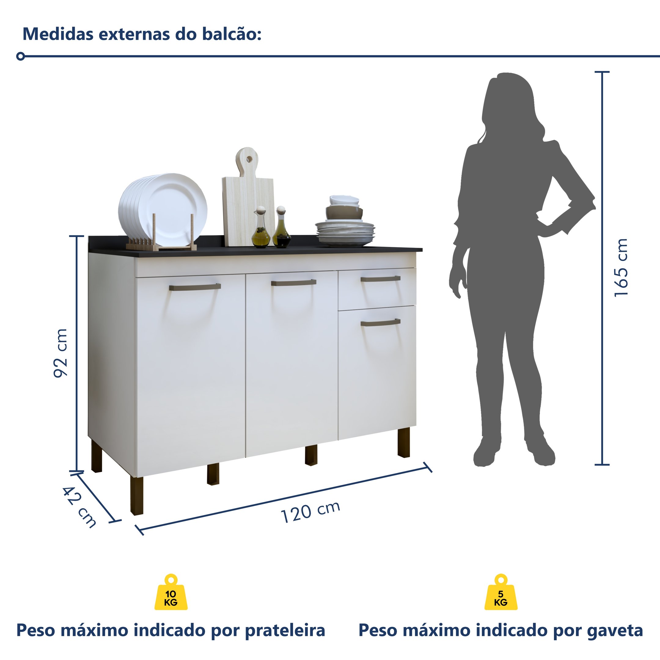 Balcão 120cm 3 Portas 1 Gaveta São Luis - 6
