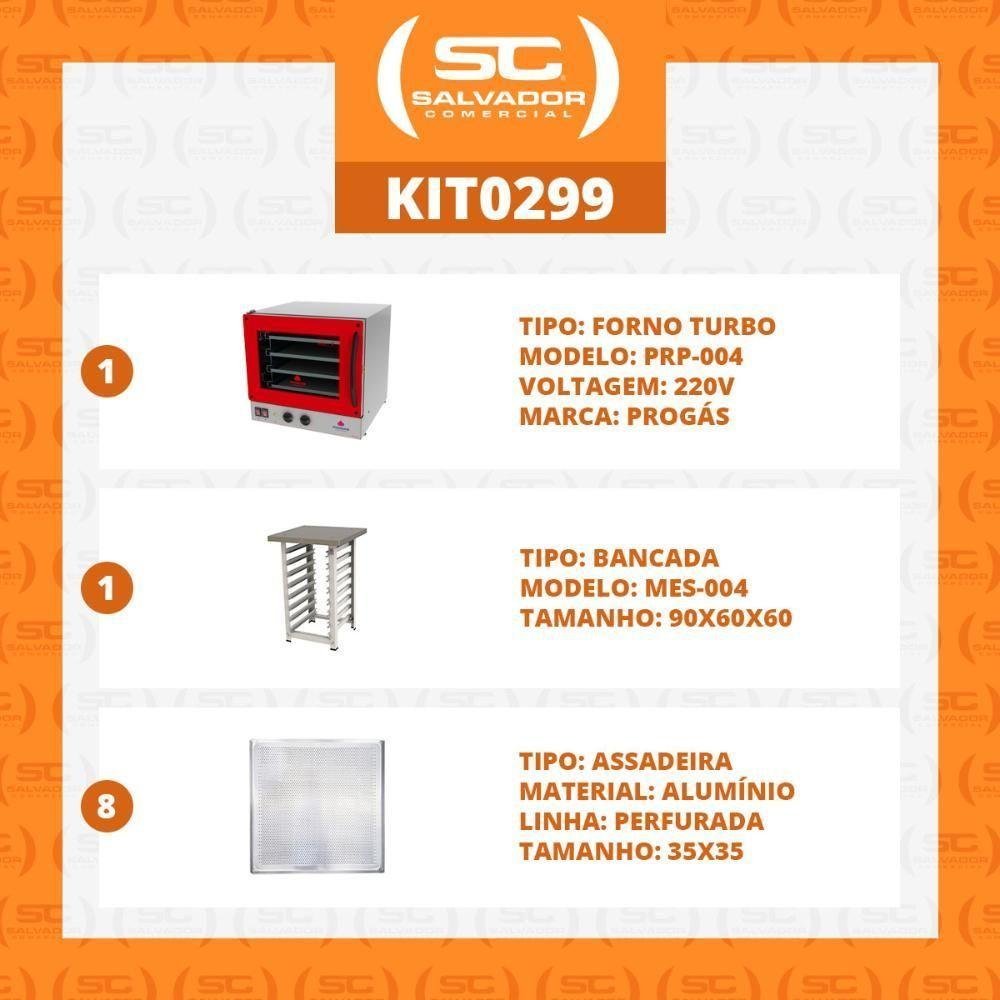 Kit - Forno Turbo Elétrico Fast Oven Prp-004 220v Vermelho + Bancada Mes-004 + 8 Assadeiras 220v - 4