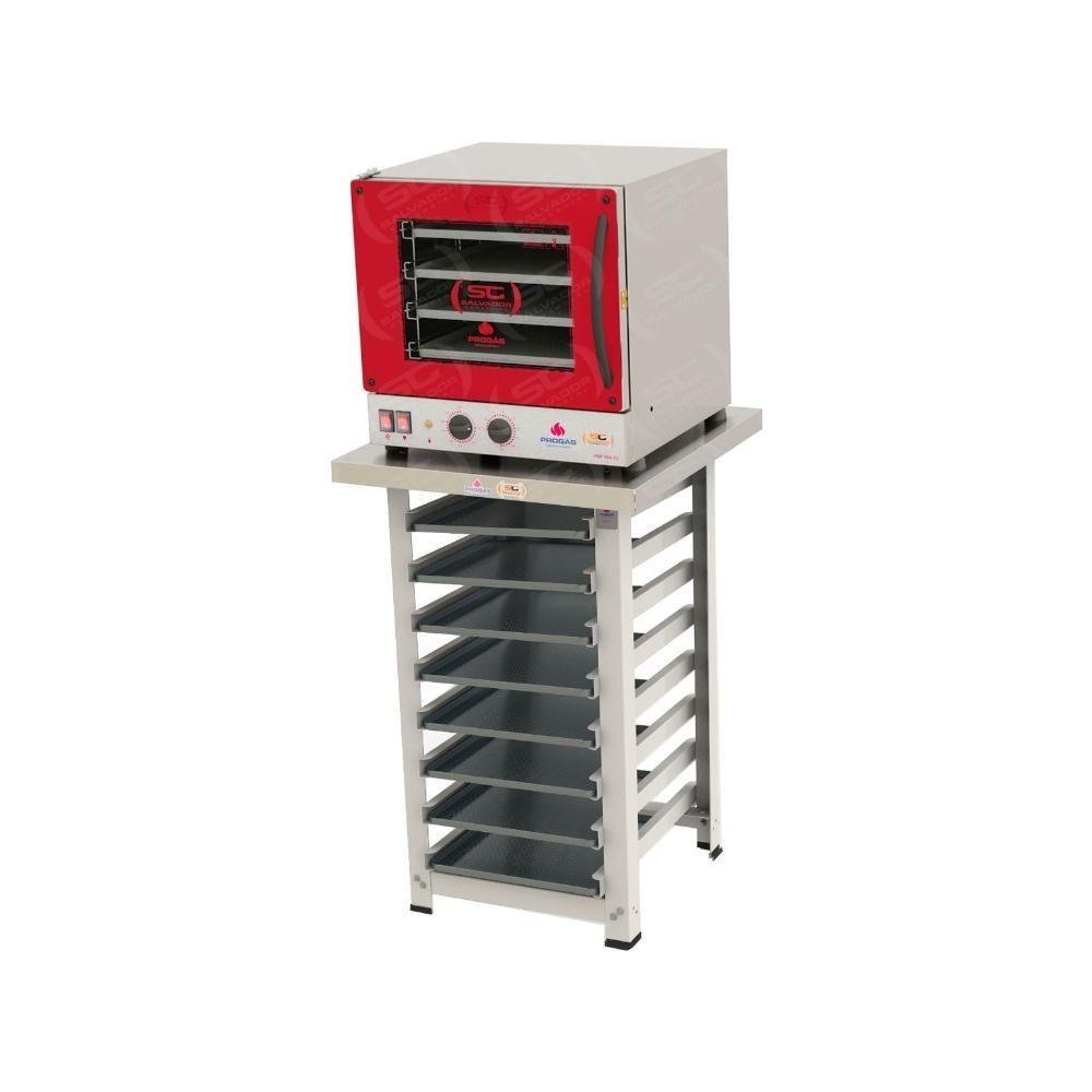 Kit - Forno Turbo Elétrico Fast Oven Prp-004 220v Vermelho + Bancada Mes-004 + 8 Assadeiras 220v - 1