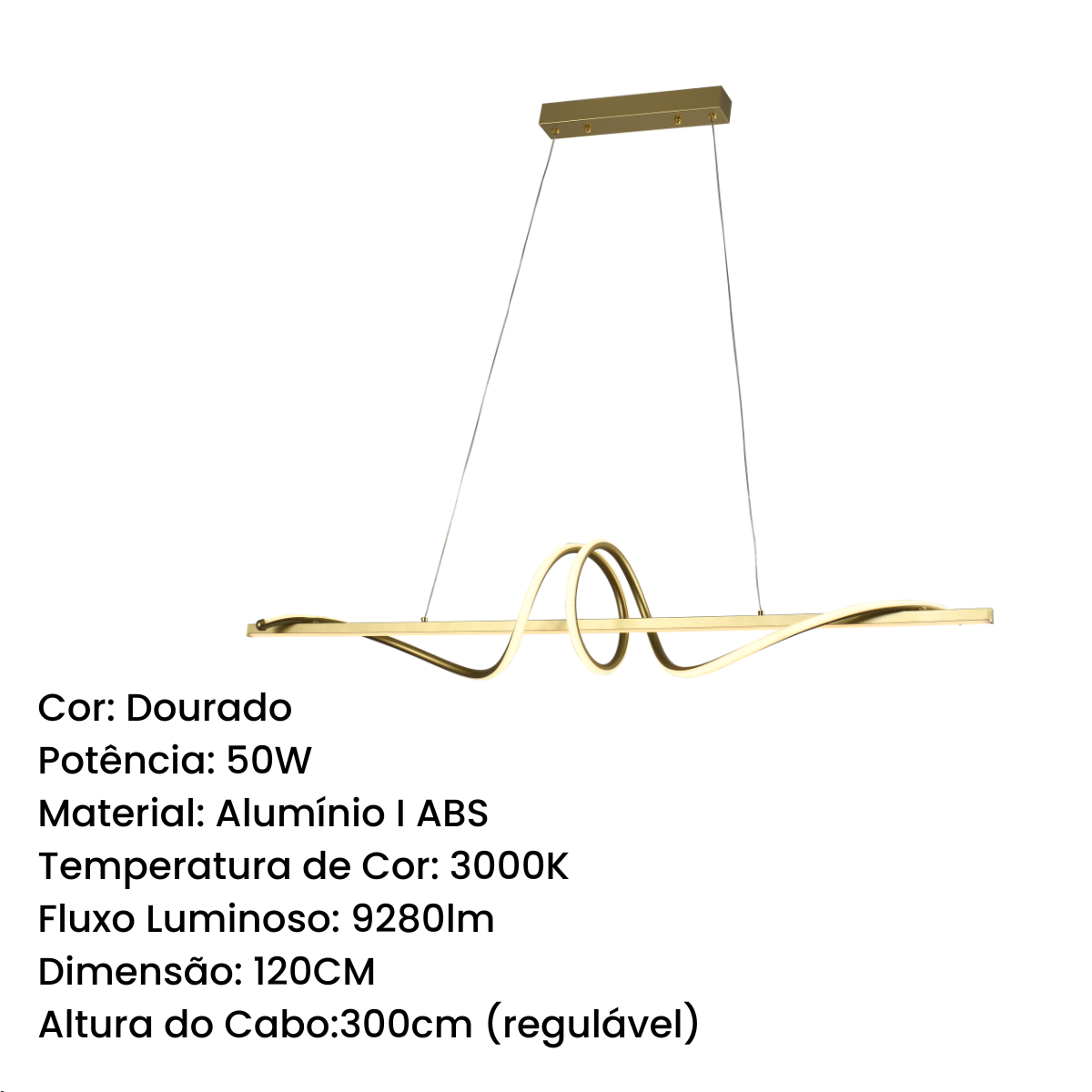 Lustre Pendente 120cm 50w 3 Temperaturas 3000/4000/6000k Bivolt Dourado Lumier - 10