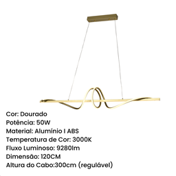 Lustre Pendente 120cm 50w 3 Temperaturas 3000/4000/6000k Bivolt Dourado Lumier - 2