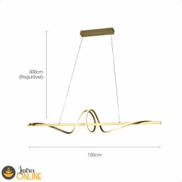 Lustre Pendente 120cm 50w 3 Temperaturas 3000/4000/6000k Bivolt Dourado Lumier - 12