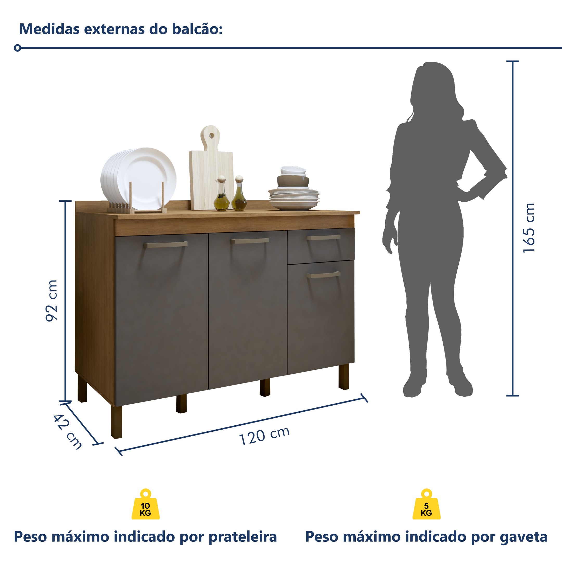 Balcão 120cm 3 Portas 1 Gaveta São Luis - 6